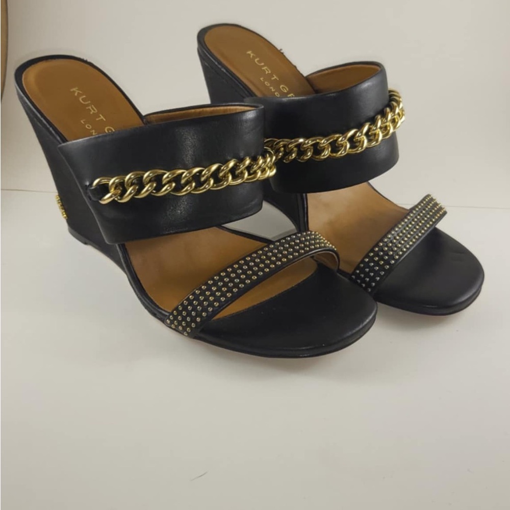 Kurt Geiger Black Wedges with Gold Chain Accent